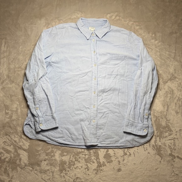 J.CREW Tops - J Crew Cotton Gauze Button Down Shirt Womens XXL Blue‎ Preppy Coastal Minimalist